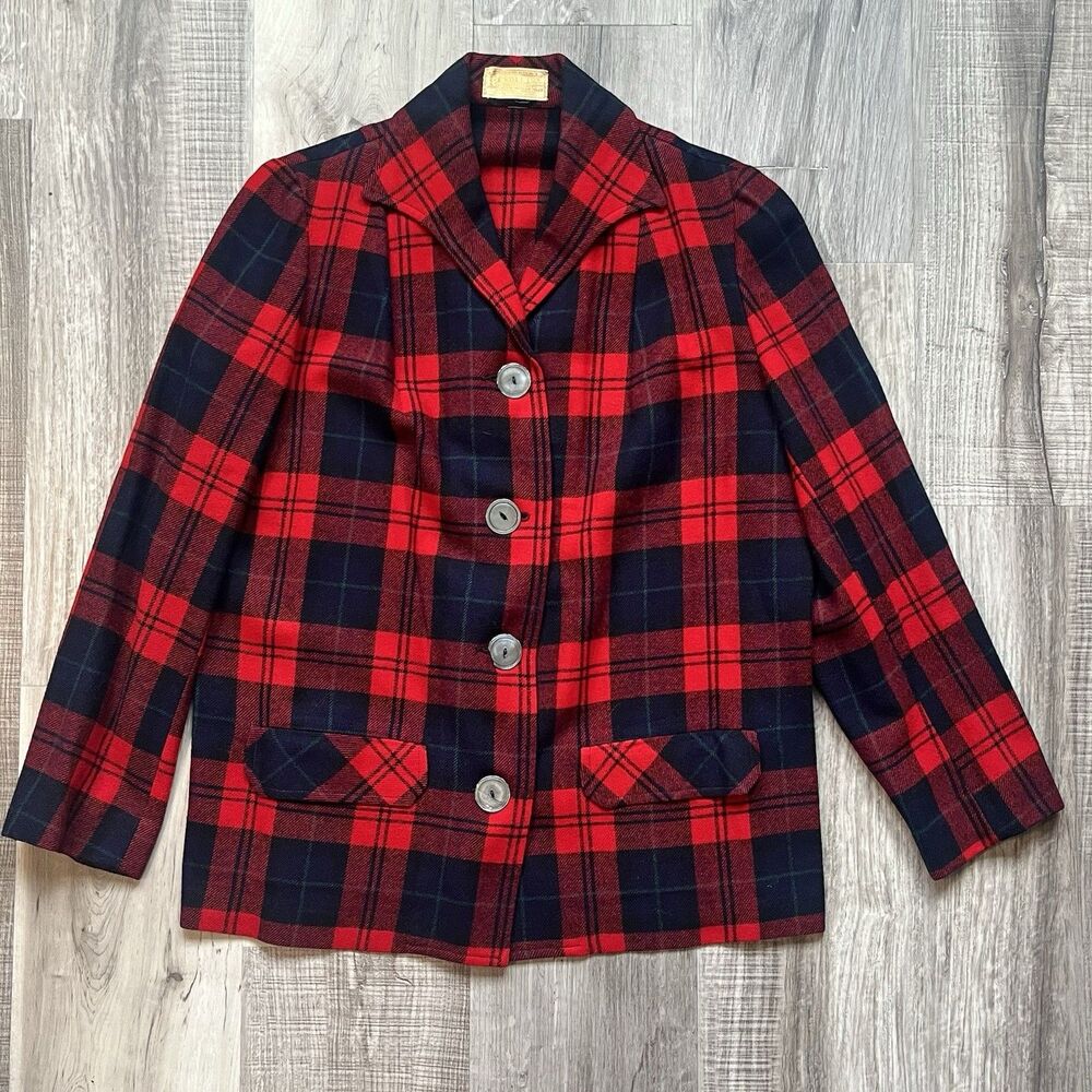 Vintage Pendleton Pure Virgin Wool Women's Blazer Red Plaid Size Small